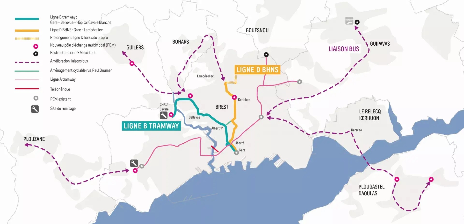 Carte des futures lignes de transport